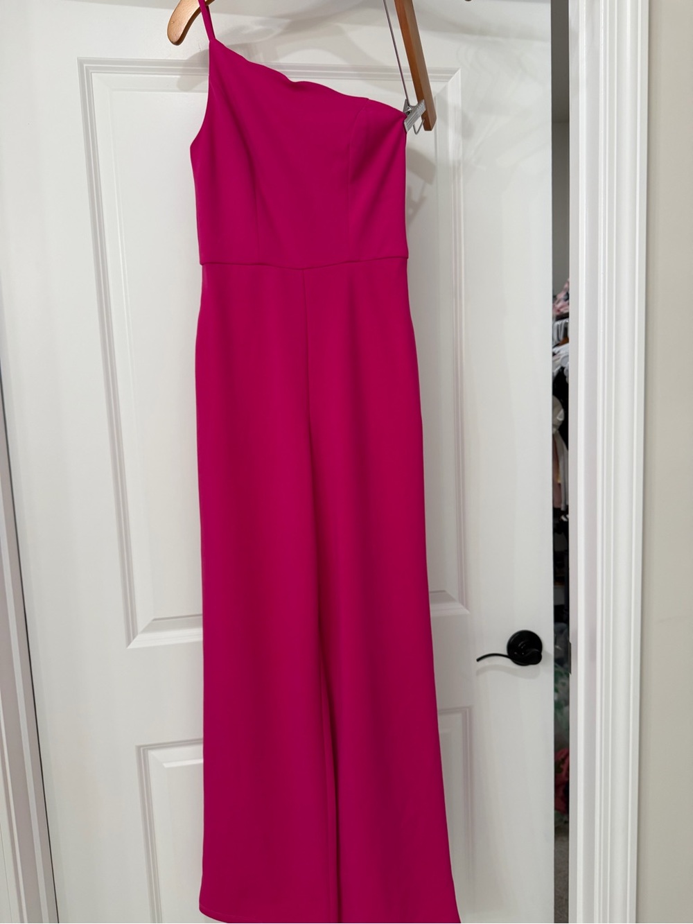 Asymmetric One-Shoulder Wide-Leg Jumpsuit in Fuchsia